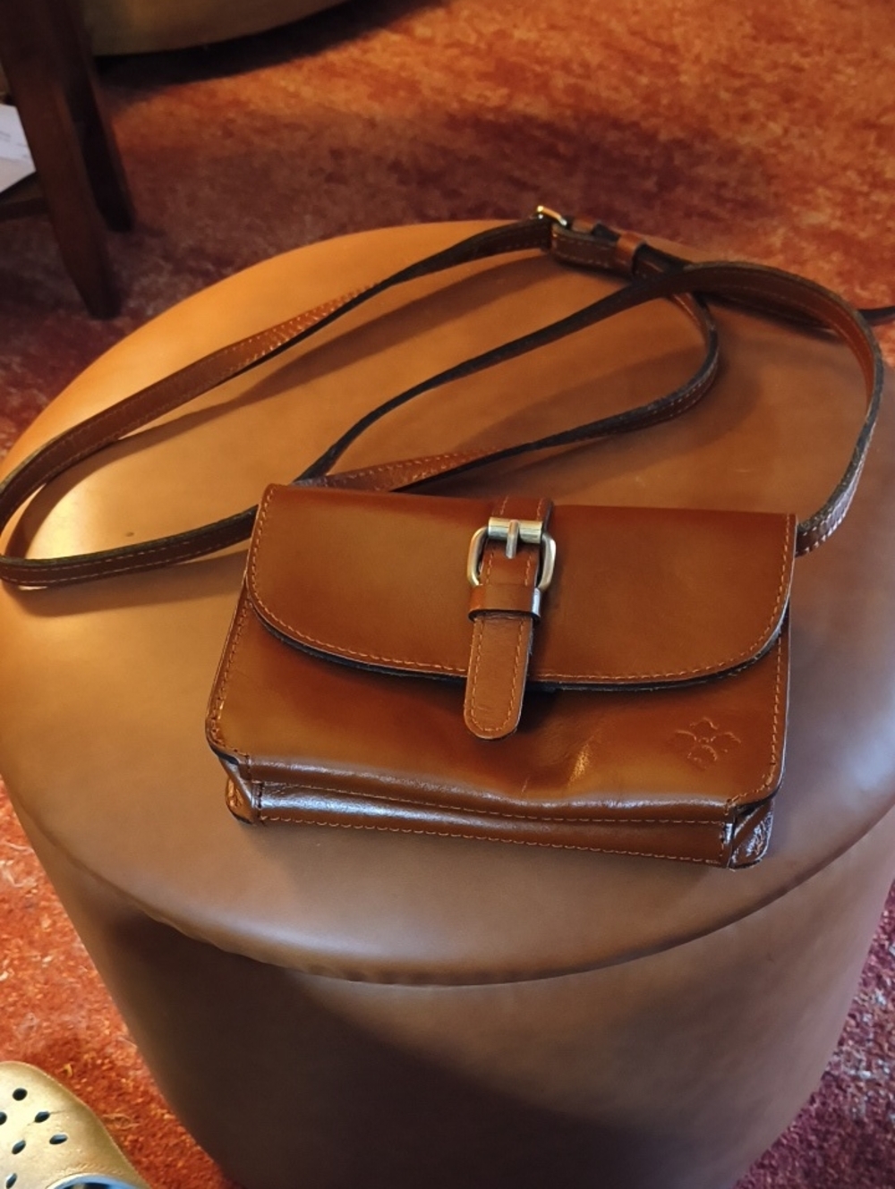 Patricia Nash Classic Brown Leather Crossbody Bag with Buckle